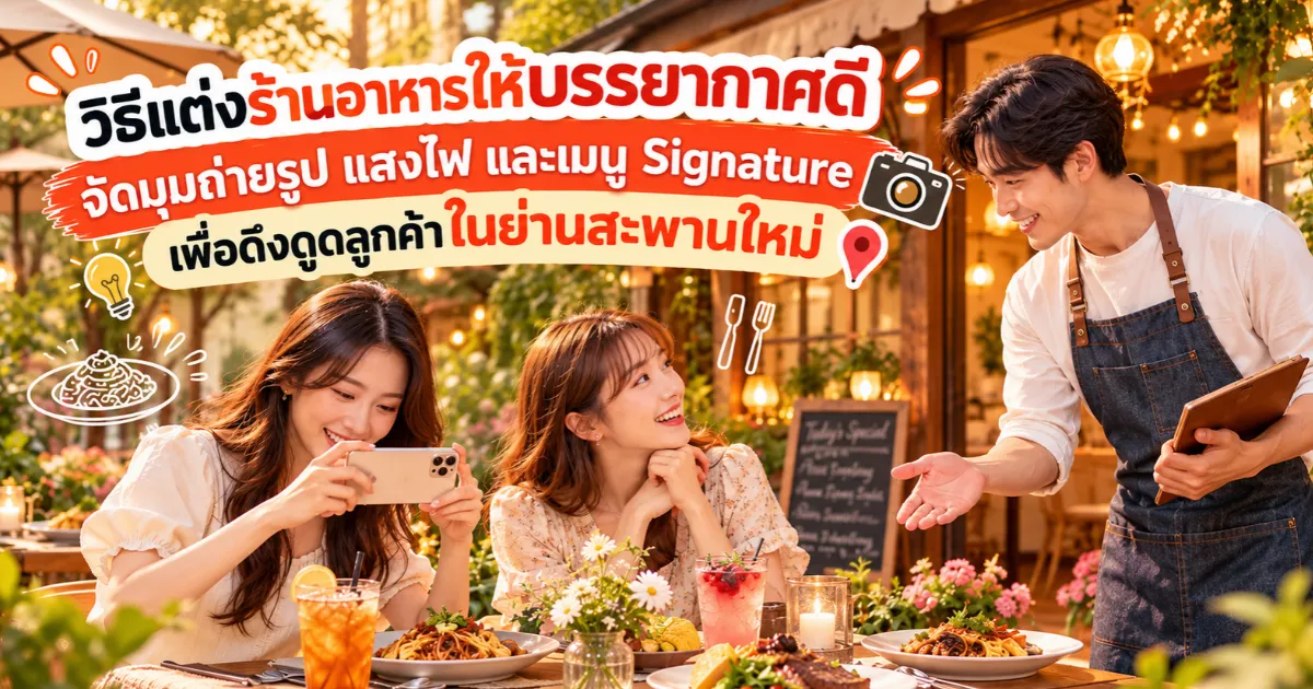 วิธีโปรโมทร้านอาหารเปิดใหม่ ใกล้สะพานใหม่ ด้วยการจัดมุมถ่ายรูป แสงไฟ และเมนู Signature ให้เหมาะกับบรรยากาศร้าน สะพานใหม่.com